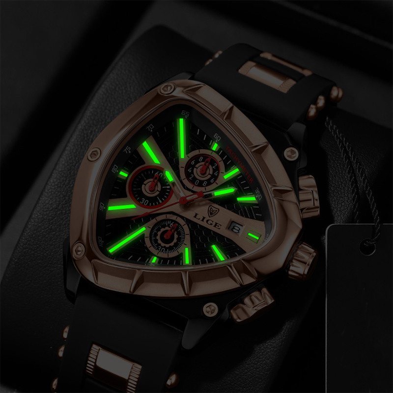 Triangular Dial Calendar Men's Watch With Silicone Strap