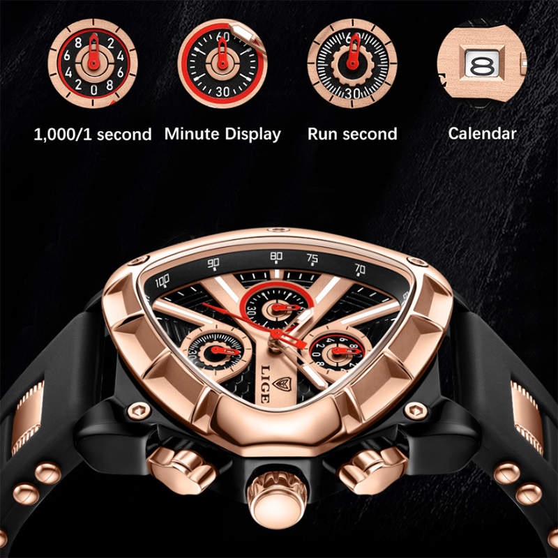 Triangular Dial Calendar Men's Watch With Silicone Strap