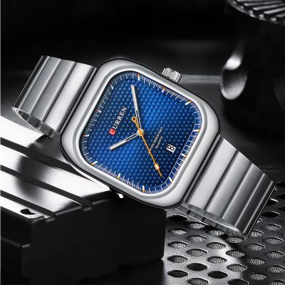 Square Calendar Men's Quartz Watch With Steel Strap