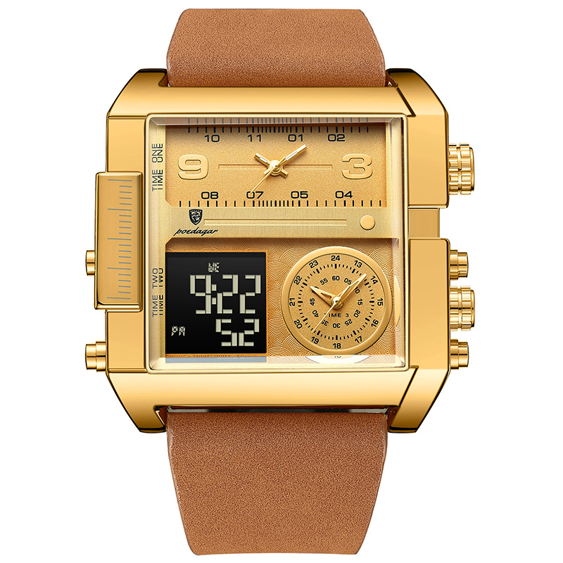 Square Men's Quartz Watch With Leather Strap