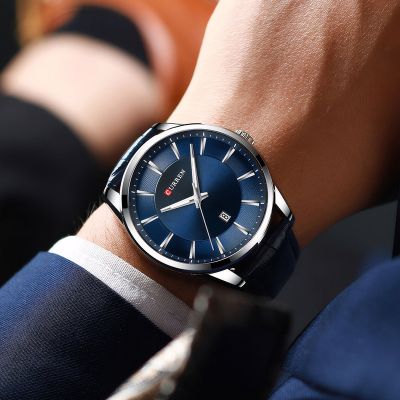 Waterproof Calendar Men's Quartz Watch With Leather Strap