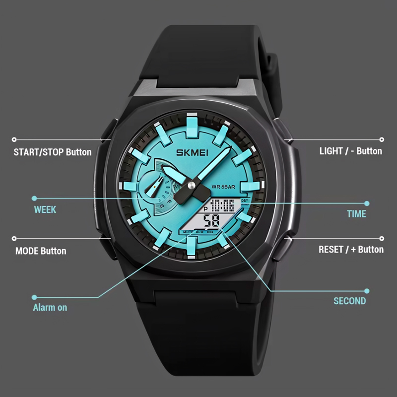 Dual Display Men's Watch With Silicone Strap