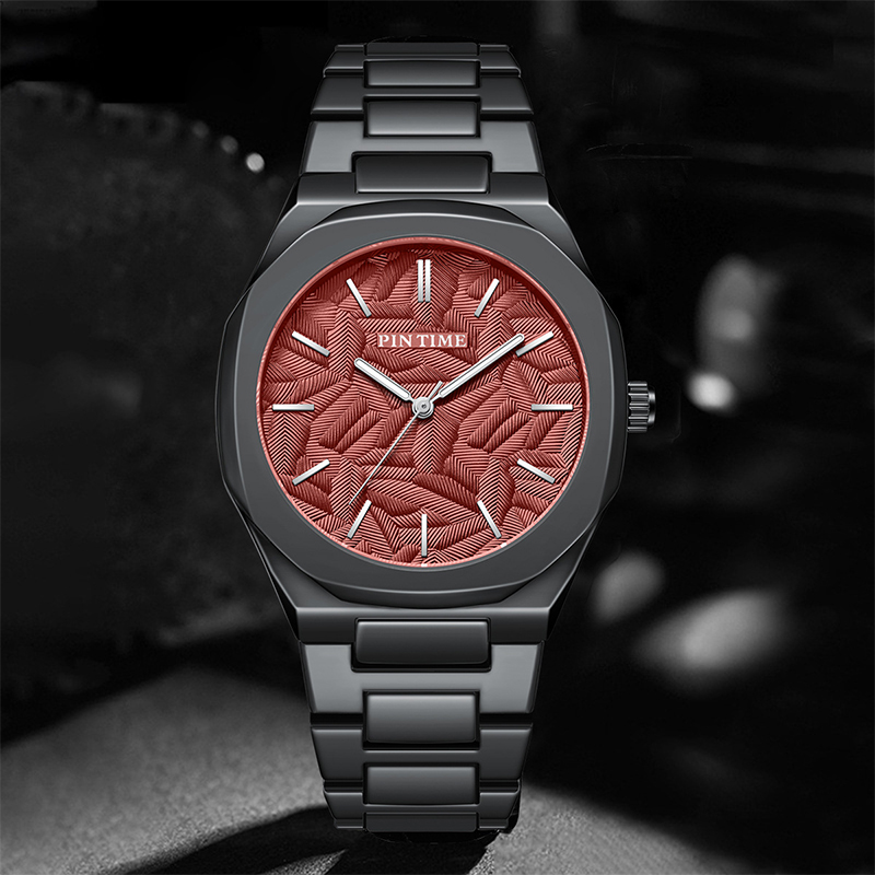 Embossed Leaf Dial Men's Quartz Watch