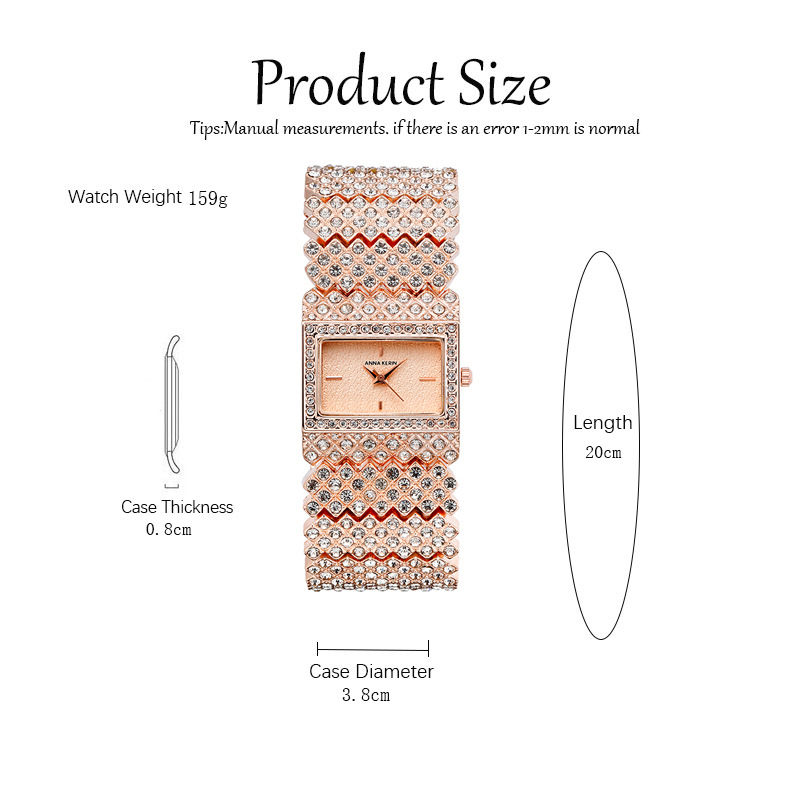 Iced Rectangle Dial Wide Strap Women’s Watch