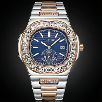 Iced Square Cut Dial Calendar Men's Quartz Watch