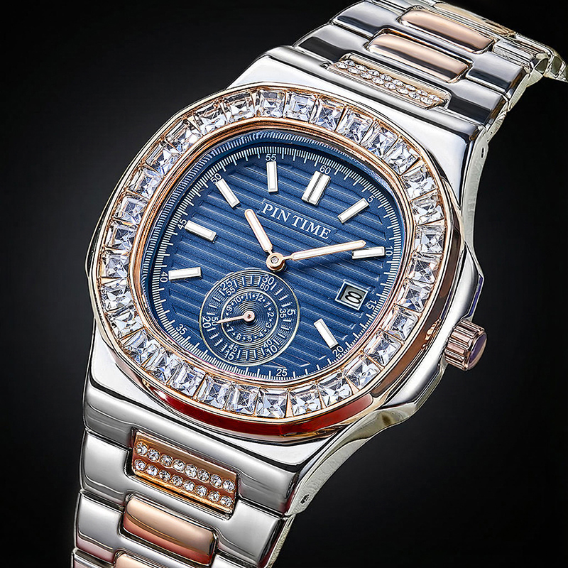 Iced Square Cut Dial Calendar Men's Quartz Watch Iced Square Cut Dial Calendar Men's Quartz Watch