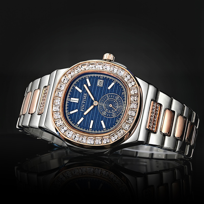 Iced Square Cut Dial Calendar Men's Quartz Watch Iced Square Cut Dial Calendar Men's Quartz Watch