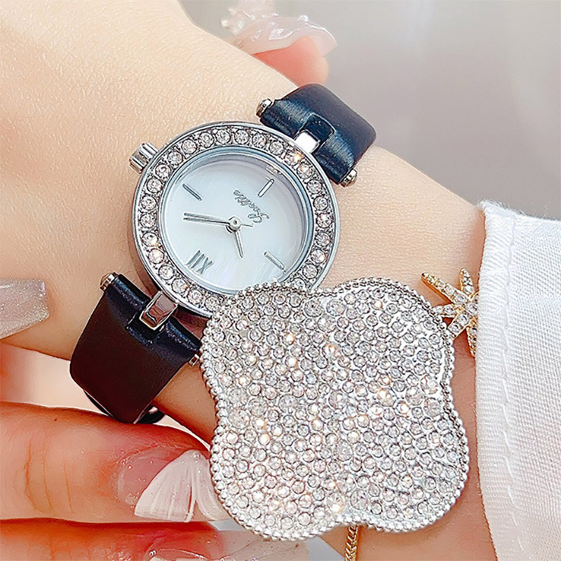 Iced Flip Cover Four-leaf Clover Women’s Watch