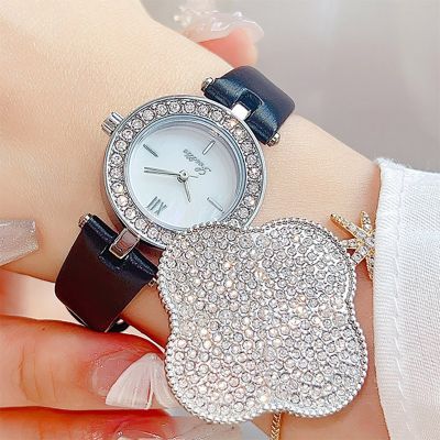 Iced Flip Cover Four-leaf Clover Women’s Watch