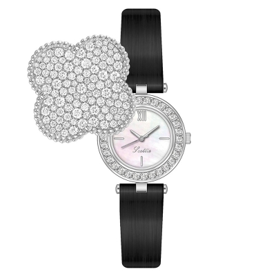 Iced Flip Cover Four-leaf Clover Women’s Watch