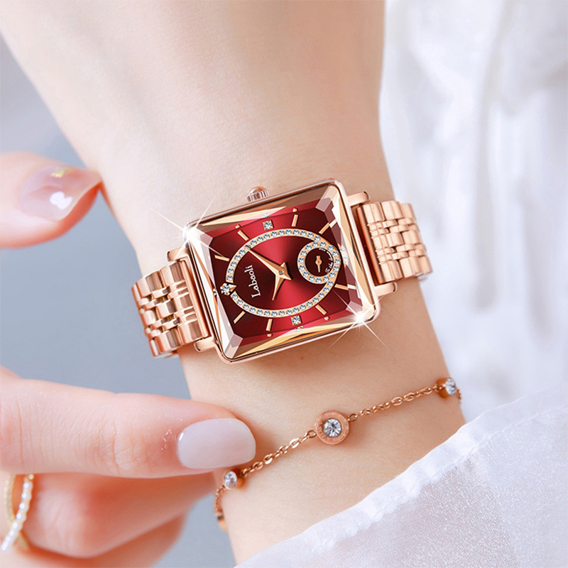 Iced Square Women’s Watch With Two Hands