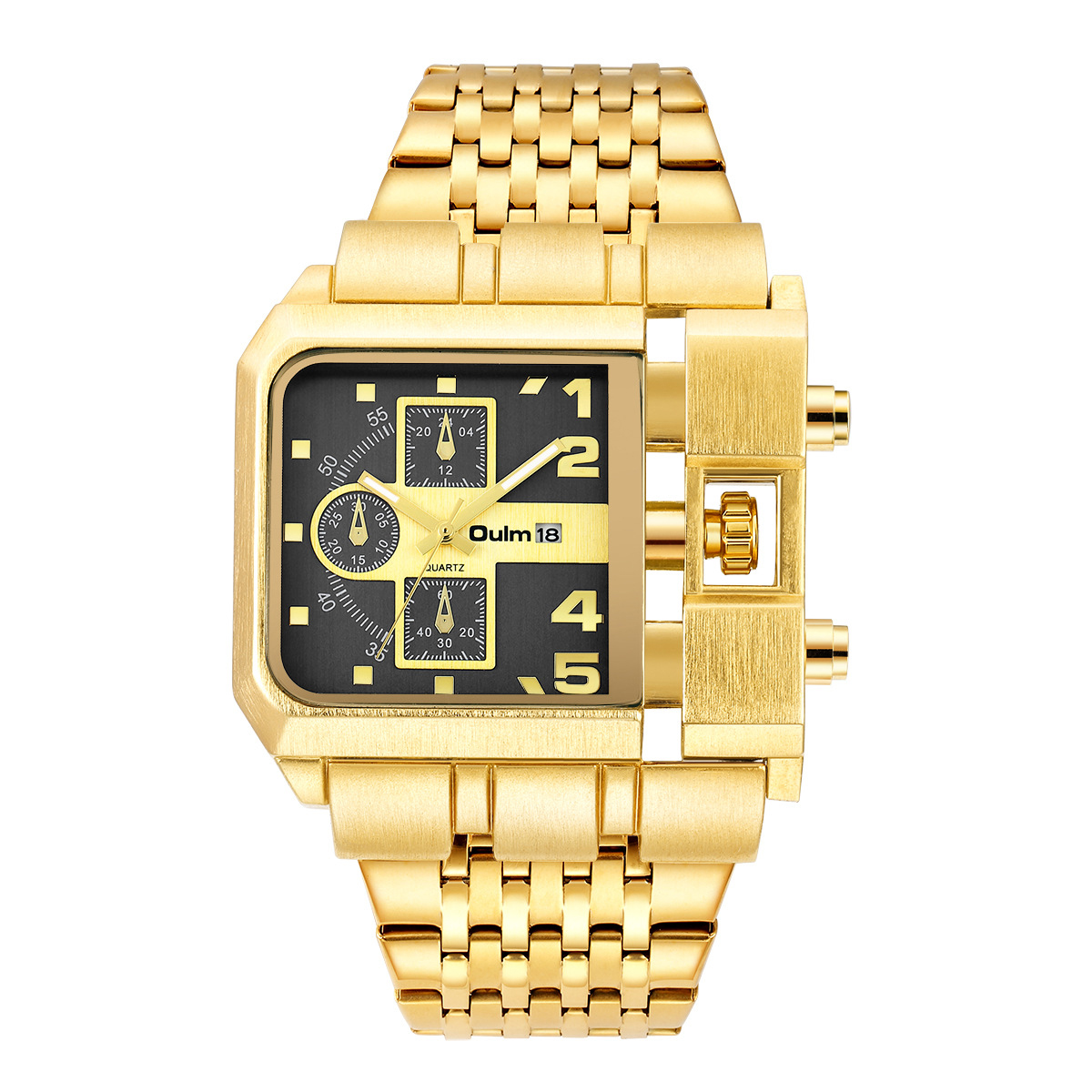 Rectangle Large Dial Men's Quartz Watch In Gold