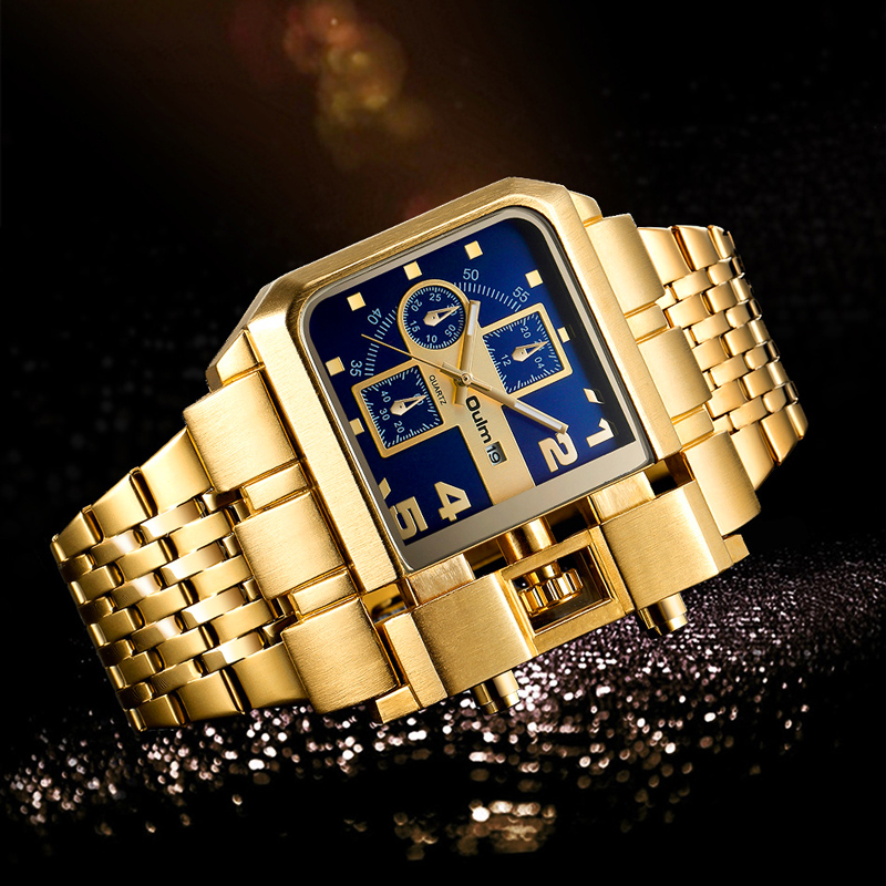 Rectangle Large Dial Men's Quartz Watch In Gold