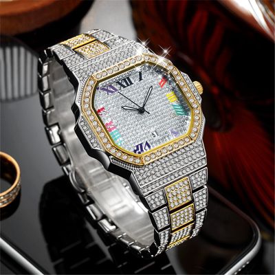 Iced Two-tone Square Roman Numerals Men’s Watch