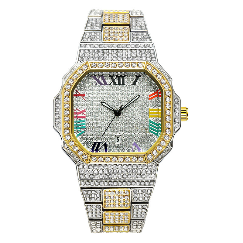 Iced Two-tone Square Roman Numerals Men’s Watch