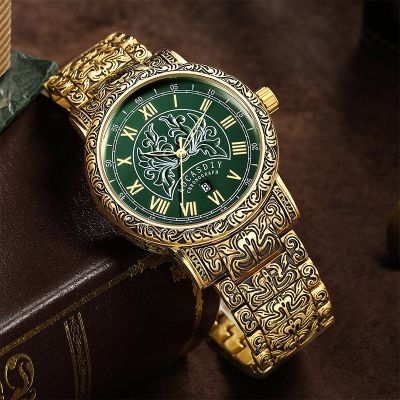 Retro Flower Calendar Roman Numeral Dial Men's Watch