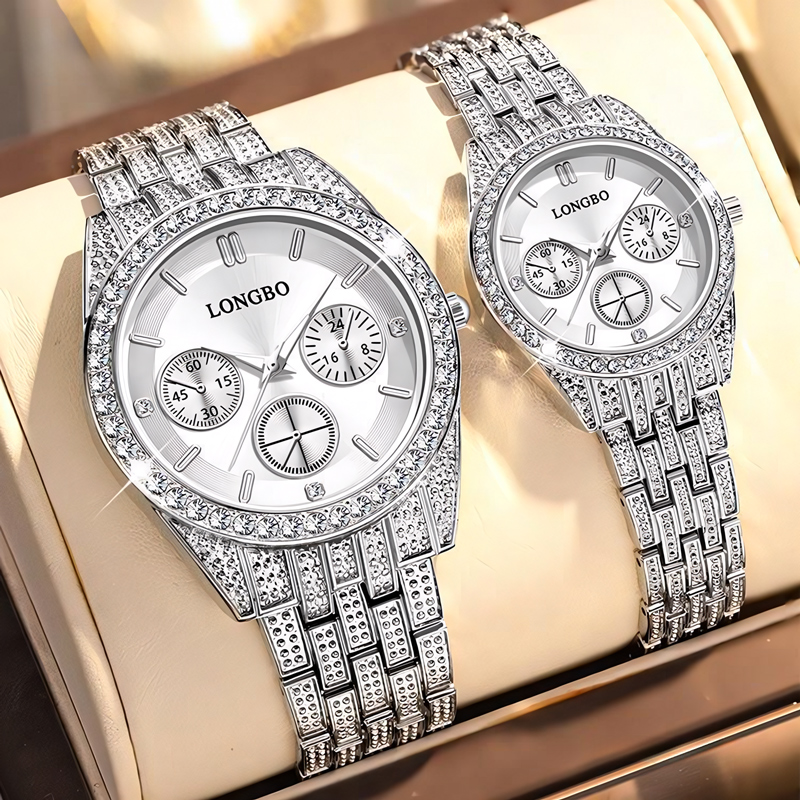 Iced 2PS Luminous Couple Watches In White Gold