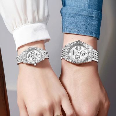 Iced 2PS Luminous Couple Watches In White Gold