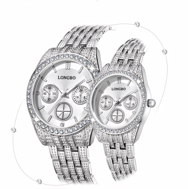 Iced 2PS Luminous Couple Watches In White Gold