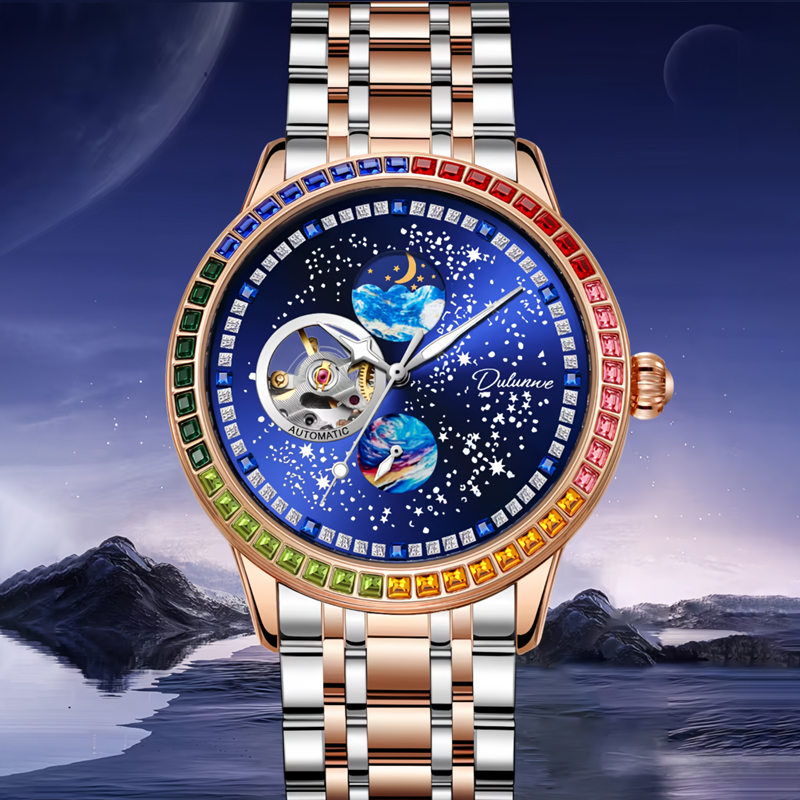 Rainbow Starry Men's Mechanical Watch With Steel Strap