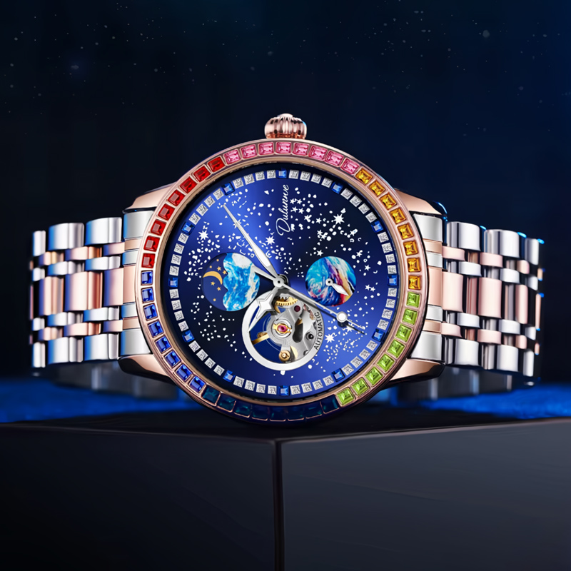 Rainbow Starry Men's Mechanical Watch With Steel Strap