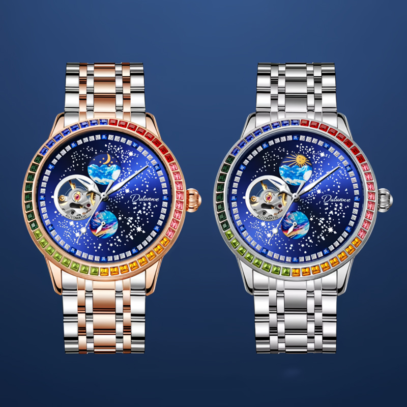 Rainbow Starry Men's Mechanical Watch With Steel Strap