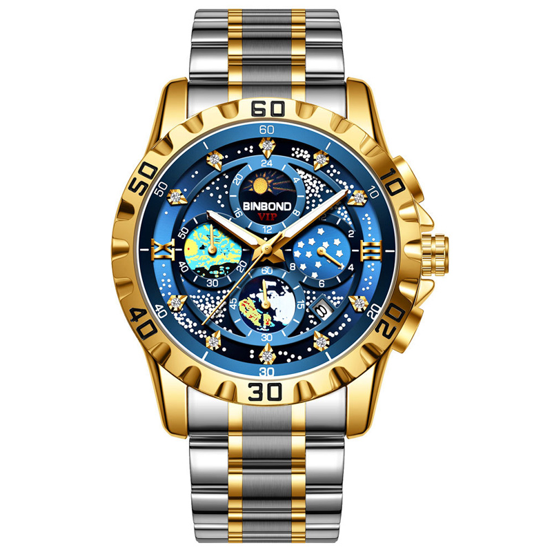 Luminous Blue Dial Stainless Steel Men's Sports Watch