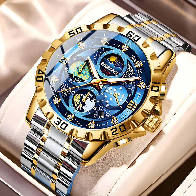 Luminous Blue Dial Stainless Steel Men's Sports Watch