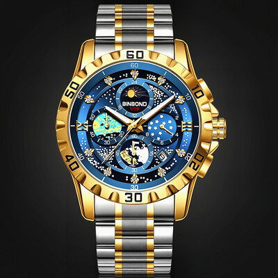 Luminous Blue Dial Stainless Steel Men's Sports Watch
