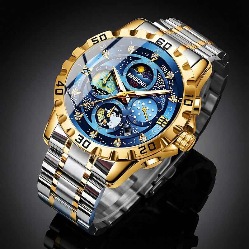 Luminous Blue Dial Stainless Steel Men's Sports Watch
