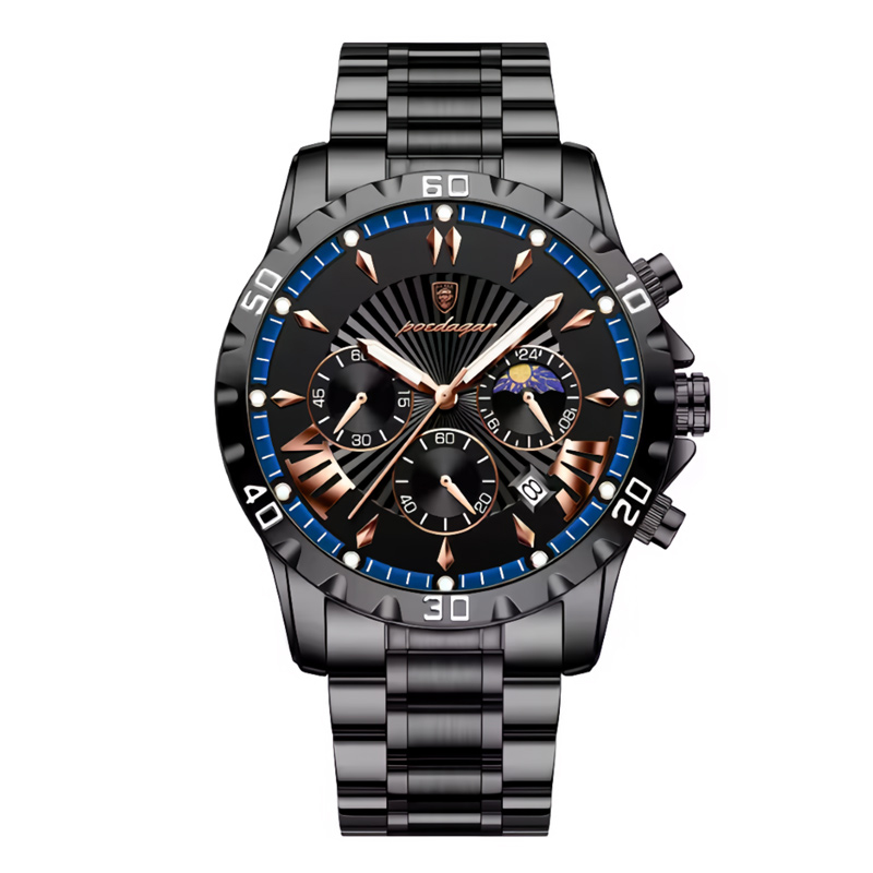 Luminous Black Dial Stainless Steel Men's Watch