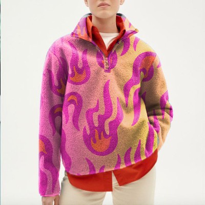 Gradient Flame Lapel Flannel Sweatshirt