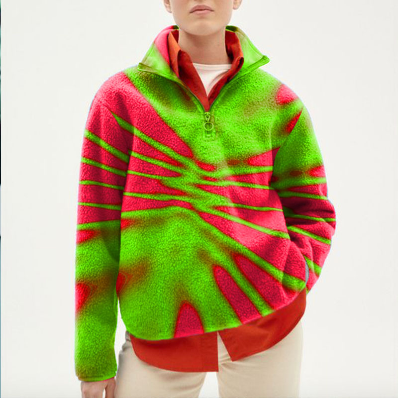 Facecloth Sweatshirt with Geometric Color Blocking Lapel