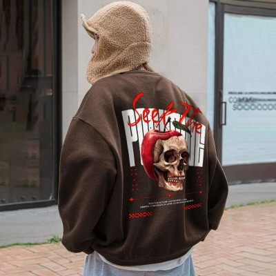 Skull Print Padded Crew Neck Sweatshirt