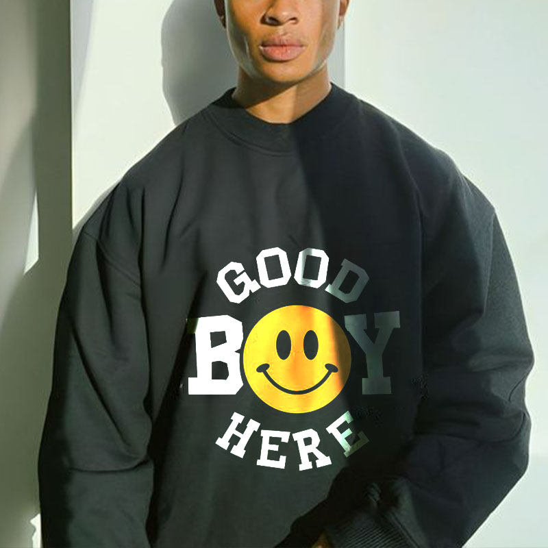 Good Boy Here Printed Padded Crew Sweatshirt