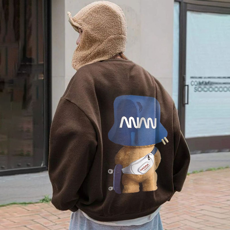 Hip Hop Bear Printed Padded Crew Neck Sweatshirt