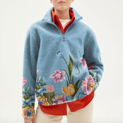 Floral Half-Zip Flannel Sweatshirt