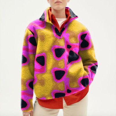 Colorblocked Geometric Half Zip Flannel Sweatshirt