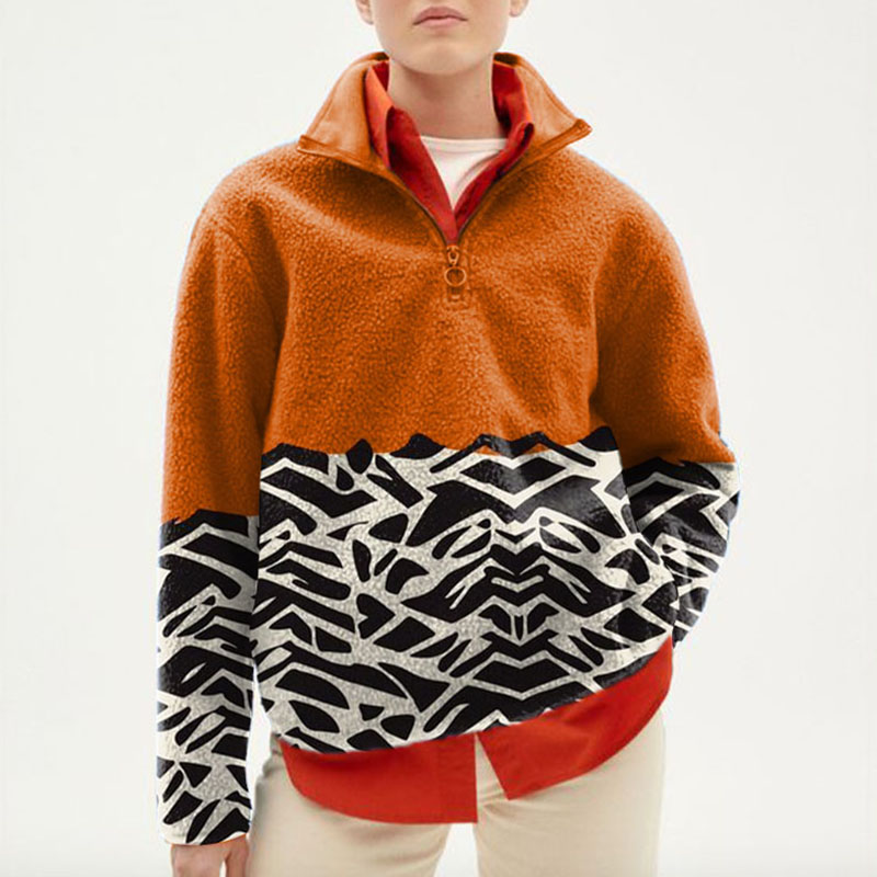 Geometric Colorblocking Half-Zip Flannel Sweatshirt