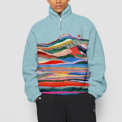 Scenic Graffiti Half-Zip Flannel Sweatshirt