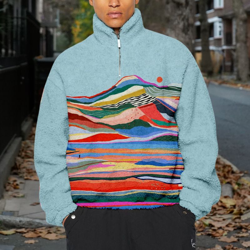 Scenic Graffiti Half-Zip Flannel Sweatshirt