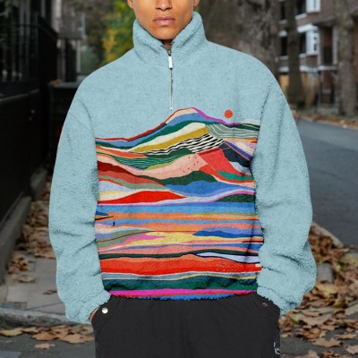 Scenic Graffiti Half-Zip Flannel Sweatshirt