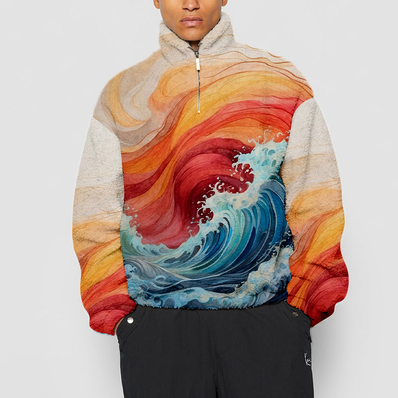 Wave Graffiti Half-Zip Flannel Sweatshirt