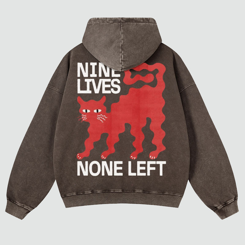 Nine Lives Print Casual Washed Hoodie