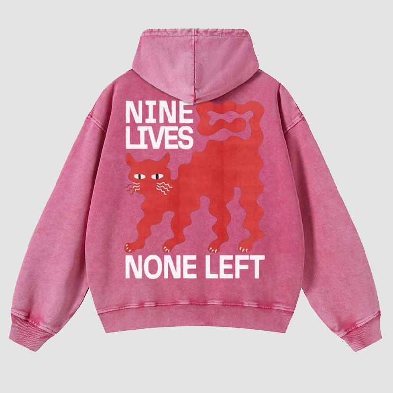 Nine Lives Print Casual Washed Hoodie