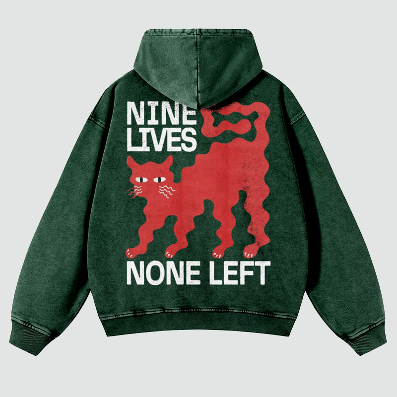 Nine Lives Print Casual Washed Hoodie