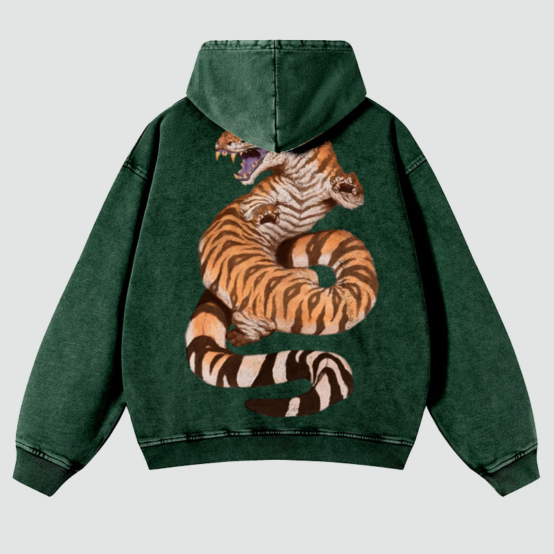 Tiger Snake Print Washed Hoodie