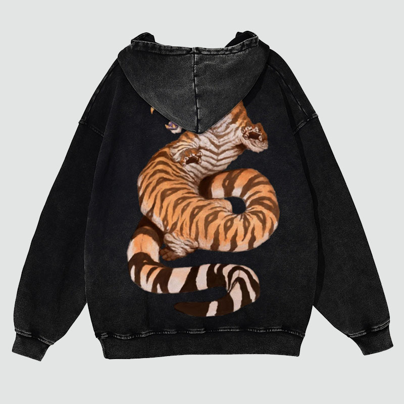 Tiger Snake Print Washed Hoodie