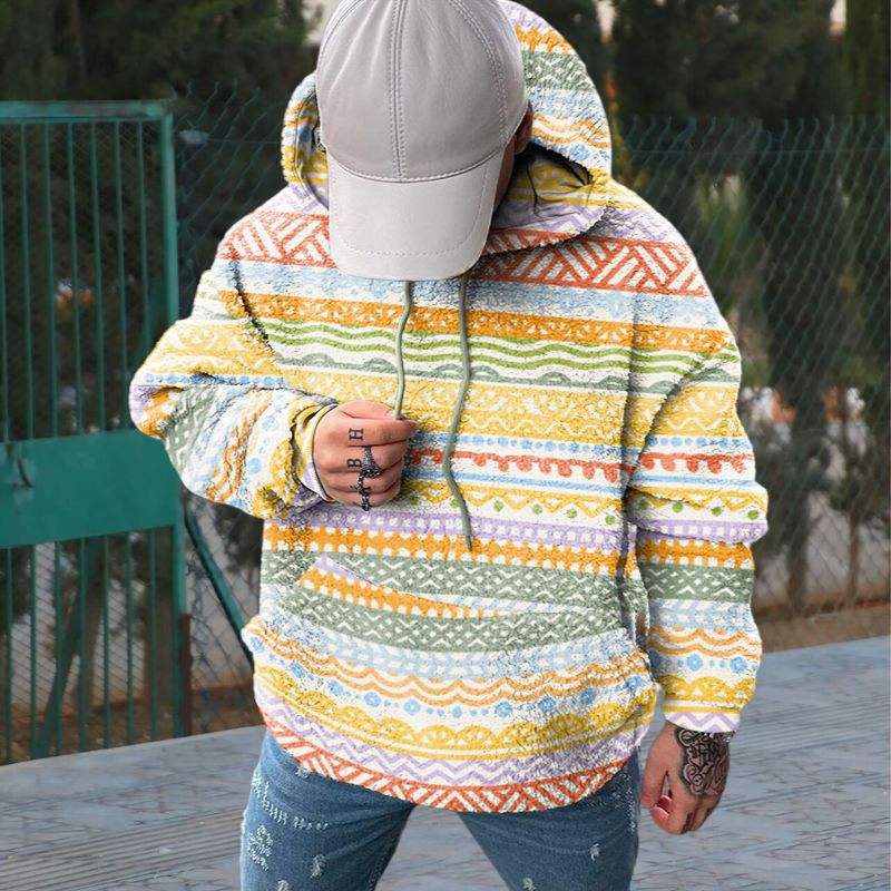 Striped Printed Flannel Hoodie