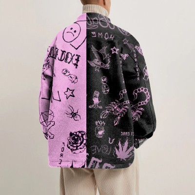 Colorblocked Graffiti Shirt Jacket